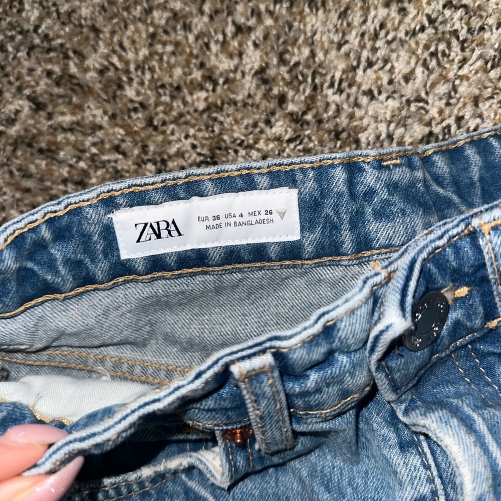 Zara High Waisted Denim Distressed Shorts - Picture 9 of 13